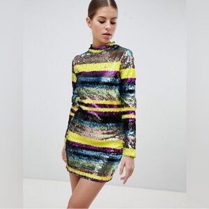 Vibrant Sequin Striped Long Sleeve Dress